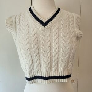Sunday Best Cropped Cable Knit Merino Wool Blend Sweater Vest Preppy Academia S